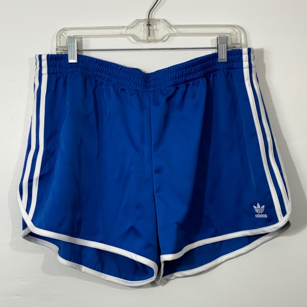 adidas Originals Women’s XL Sprinter Satin Shorts Blue 3 Stripe KC3875 Hot Pants - Picture 3 of 11